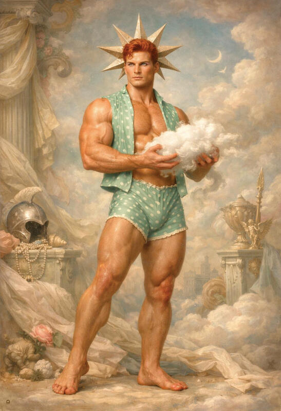 Surreal male figurative art, mythological characters portrait with vintage texture — The Human Mirror by Domus Gallerus